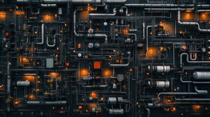 Fototapeta premium Complex industrial piping system with intricate valves and gauges technical design