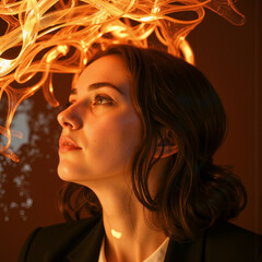 a woman with fire coming out of her hair