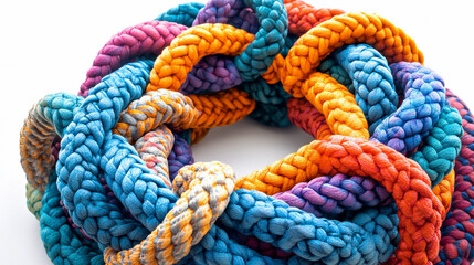 Colorful braided ropes forming a circular design.