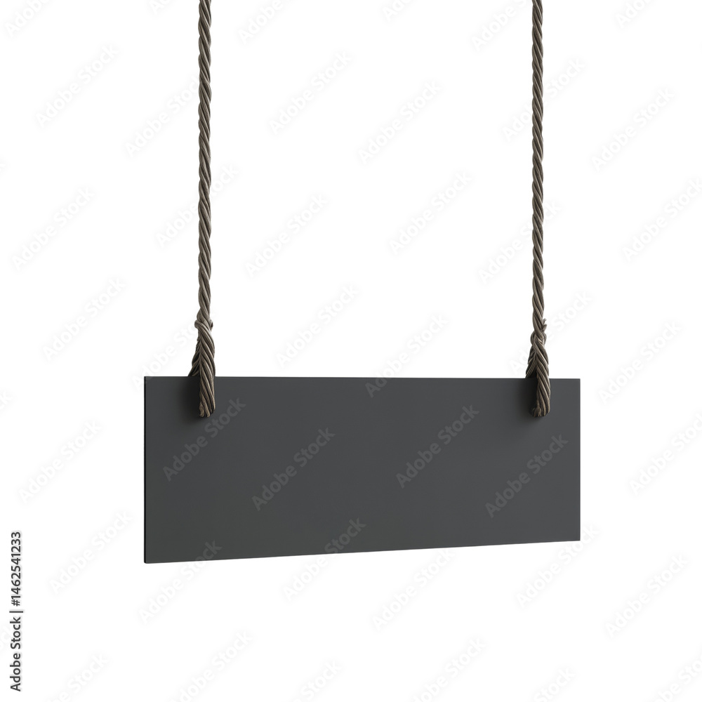 Poster Minimalist suspended signboard presentation with a neutral gray tone against transparency, ideal for design mockups