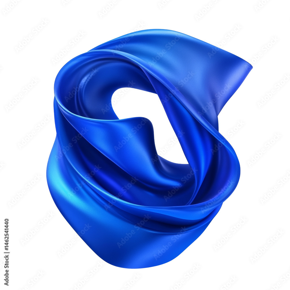 Poster elegant ultramarine fabric sculpture with fluid folds on a clear field evoking smooth motion and mod