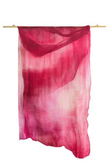 Abstract flowing fabric artwork with graceful curves and fluid shades of pink hues on transparent stage