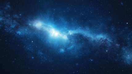 Fototapeta premium Starry sky with abstract milky way galaxy glowing on blue space background filled with light noise