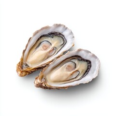 Two fresh oysters close up view on white background