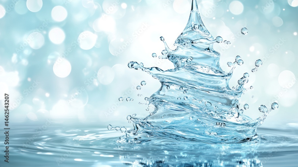 Aufkleber dynamic water splash with clean light blue tones and bokeh background creating abstract and pure atm