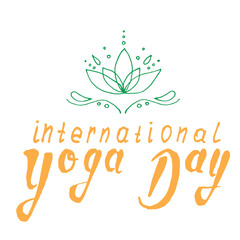 Yoga Day vector illustration with lotus flower and calligraphy