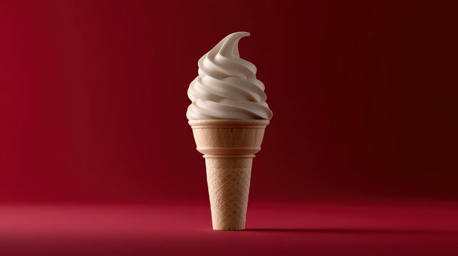Soft serve ice cream cone against a red background - Powered by Adobe