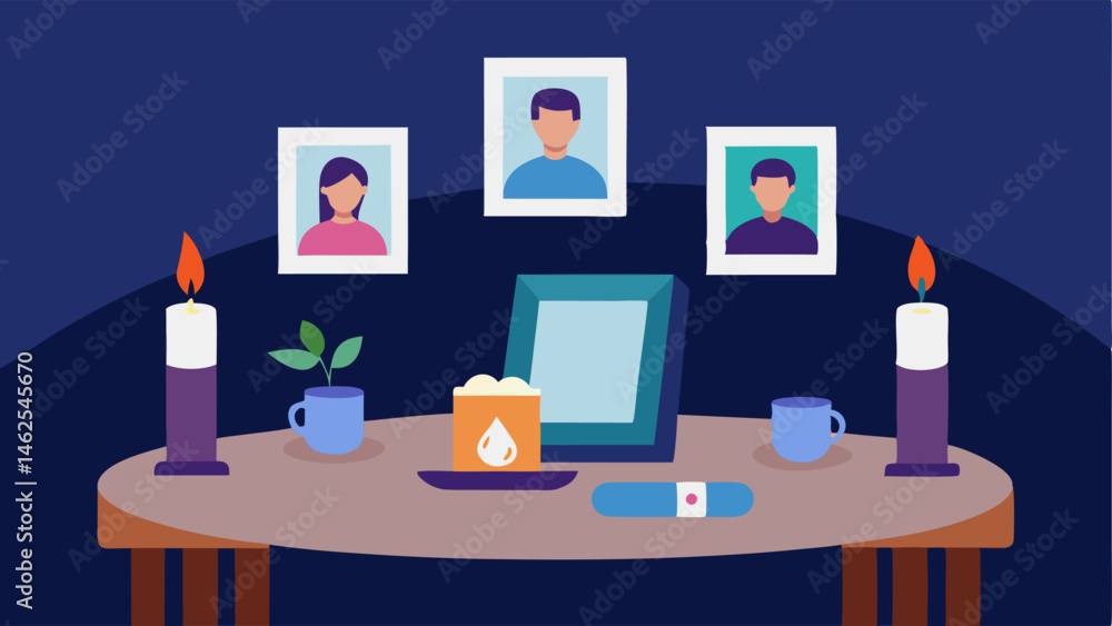 Poster memory table a beautifully set memory table with photos of loved ones accessible signs and candles c