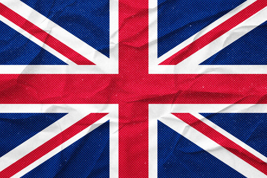 united kingdom Textured Union Jack flag in red, white, and blue evokes a sense of national identity.