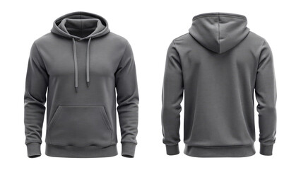 dark gray blank hoodie template from two sides isolated on transparent white background, clipping path