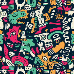 Colorful Hand-Drawn Abstract Pattern with Fun Elements