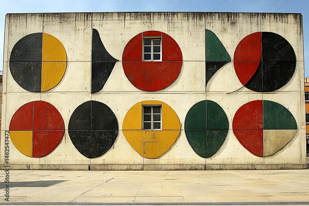 Poster geometric building facade with circular patterns