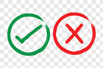 checklist icons, sketch checkboxes, tick and cross symbols. Crayon checkmark element. Cross brush signs  © Hike Studio 444