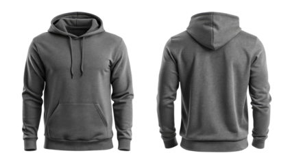 dark gray blank hoodie template from two sides isolated on transparent white background, clipping path