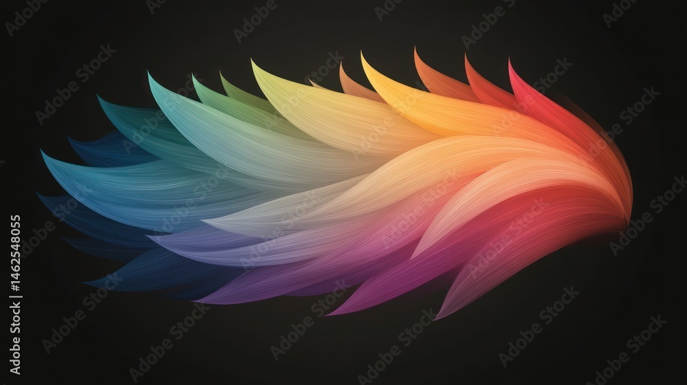 Aufkleber abstract multi colored petal fan design on dark background with smooth gradients and flowing shapes