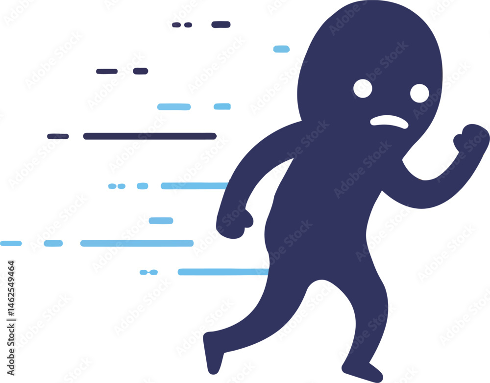 Poster running silhouette character with speed motion lines expressing urgency and stress vector illustrati