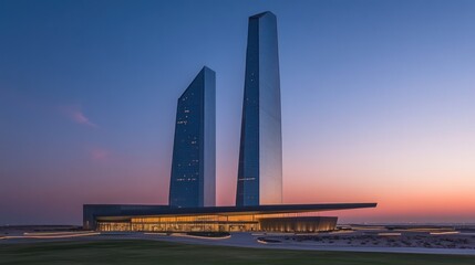 Modern towers at dusk sleek architectural design for urban development and finance