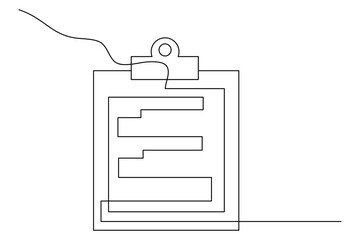 Clipboard with checklist continuous one line drawing and minimalist style