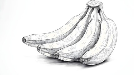 Detailed grayscale drawing of a bunch of bananas.