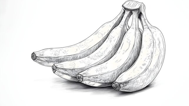 Detailed grayscale drawing of a bunch of bananas.