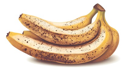 A cluster of bananas showing signs of spoilage.