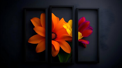 Colorful Floral Arrangement In Black Frames
