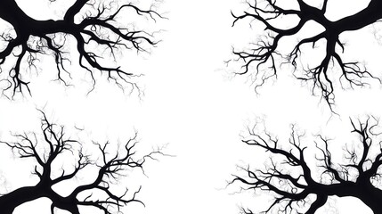 Fototapeta premium Silhouetted tree branches on white background minimalist nature illustration with copy space