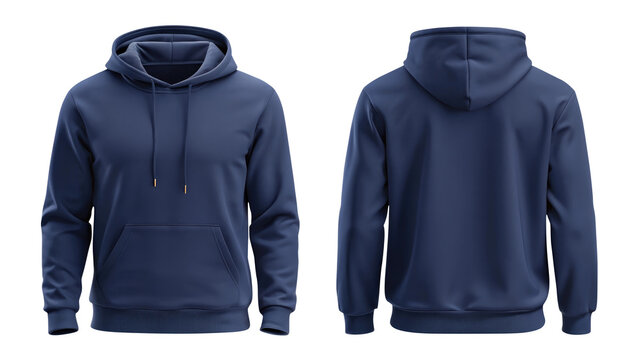 navy blue blank hoodie template from two sides isolated on transparent white background, clipping path