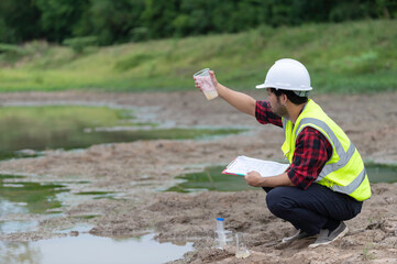 Environmental engineers inspect water quality,Bring water to the lab for testing,Check the mineral content in water and soil,Check for contaminants in water sources.