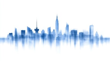 Fototapeta premium Abstract blue cityscape silhouette of urban building skyline architecture illustration