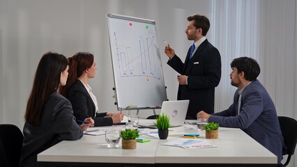 Business Professionals Discussing Strategy with a Flip Chart Presentation