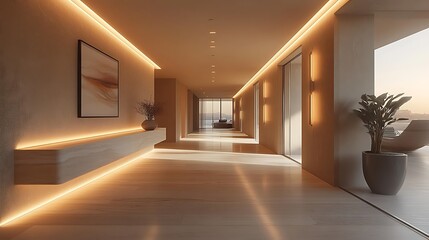 Obraz premium Elegant hallway decor with subtle lighting high resolution picture