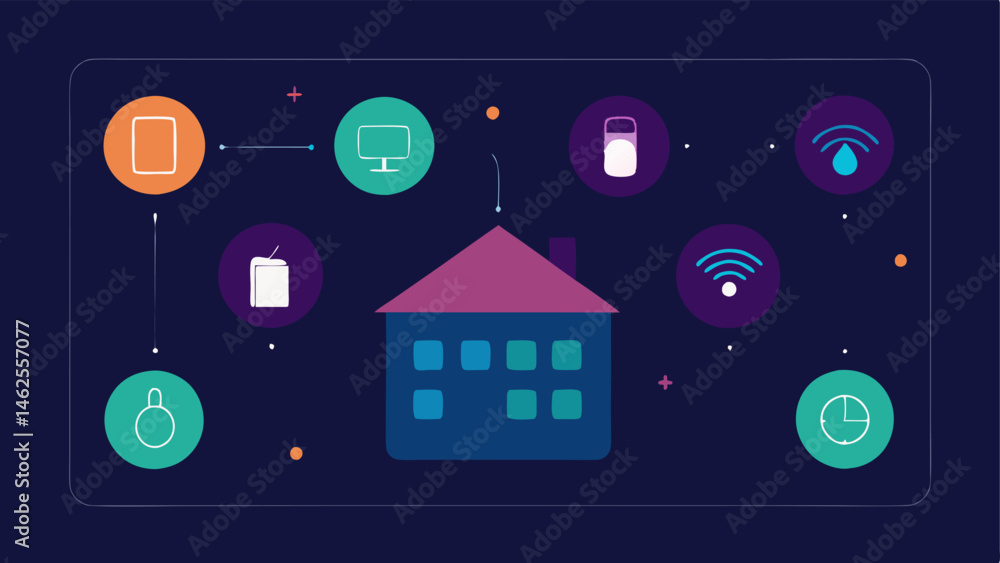 Aufkleber smart home features a digital interface showing smart home controls for lighting and temperature cle