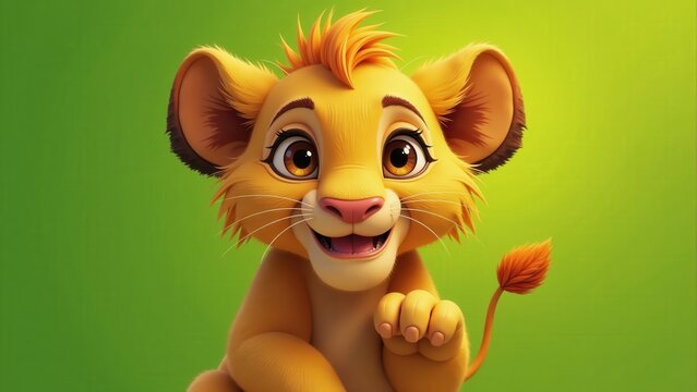 Cute Simba Cub Portrait Against Green