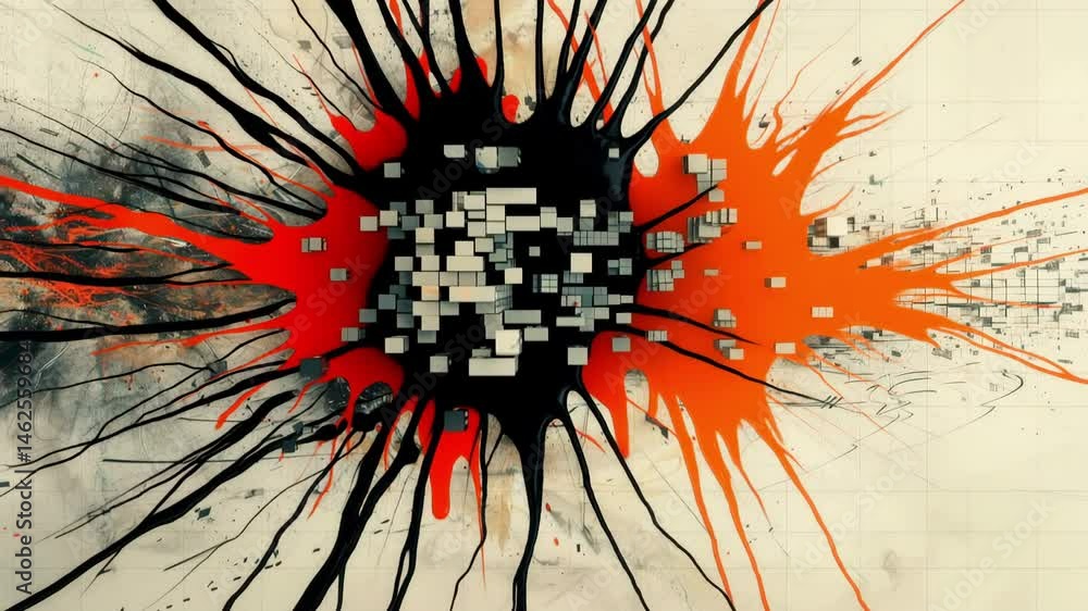 Poster dynamic abstract art showcases explosion of colors and shapes in captivating visual journey