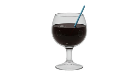 Isolated Wine Glass with Dark Red Liquid and Blue Straw