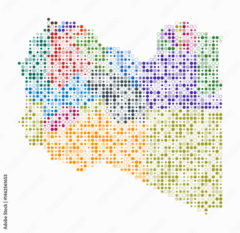 Poster libya, shape of the country built of colored cells. digital style map of libya on white background. 