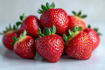 Vibrant red strawberries arranged in a wicker basket on a wooden table.