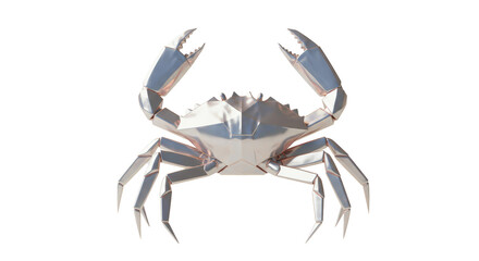 Isolated Metallic Geometric Crab with Raised Claws