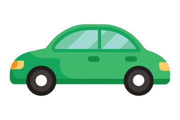 Cartoon Green City Car Vector – Side Profile Illustration with Soft Shadows on White Background