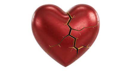 Isolated Broken Red Heart With Gold Cracks