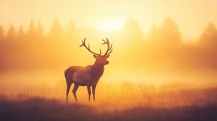 Majestic deer at sunrise in a golden meadow