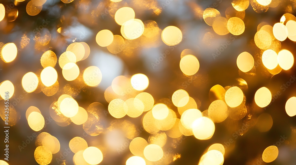 Poster soft bokeh light effects in gold and white, with empty space for text overlay