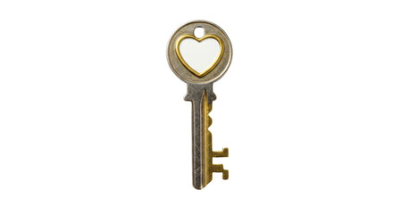 Isolated Antique Key with Heart Shaped Opening Symbolizing Love and Security