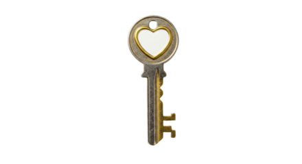 Isolated Antique Key with Heart Shaped Opening Symbolizing Love and Security