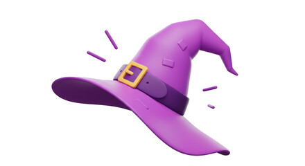 Isolated Purple Witch Hat with Buckle and Brim for Halloween