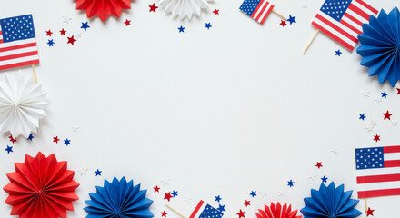 Obraz premium Happy 4th of July - Independence Day. Fourth of July lettering card. Fourth of July Greeting Card with Fireworks. Wallpaper. Background