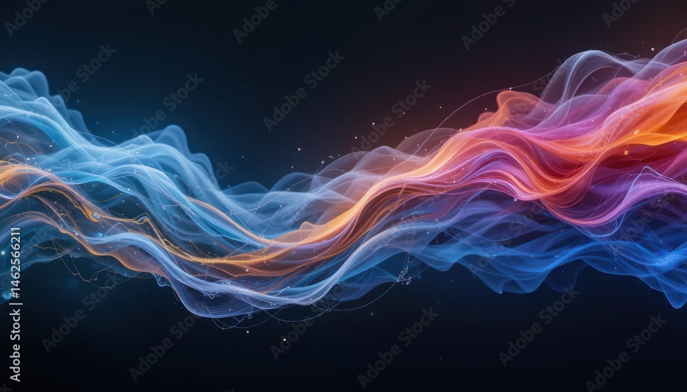 Poster abstract grey light burst with flowing lines and glowing particles