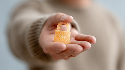 Person Holding a Glowing Digital Padlock Symbolizing Cybersecurity and Protection in a Modern Context