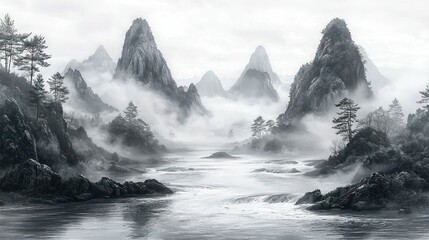 Fototapeta premium Misty Mountain Landscape